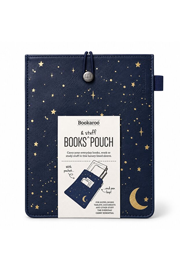 Bookaroo Moon & Stars Gusseted Books & Stuff Pouch – Book, Notebook, and Tablet Organizer Bag