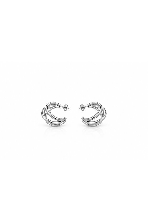 Steel Silver Color Triple View Hoop Earrings