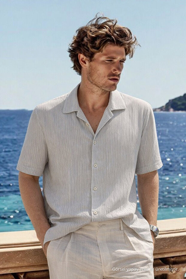 Men's Premium Comfort Polo Collar Gray Linen Shirt