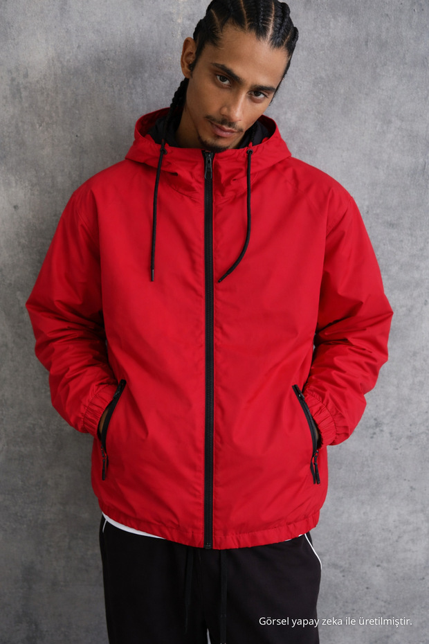 Men's Comfort Fit Lined Casual Red Raincoat & Windbreaker