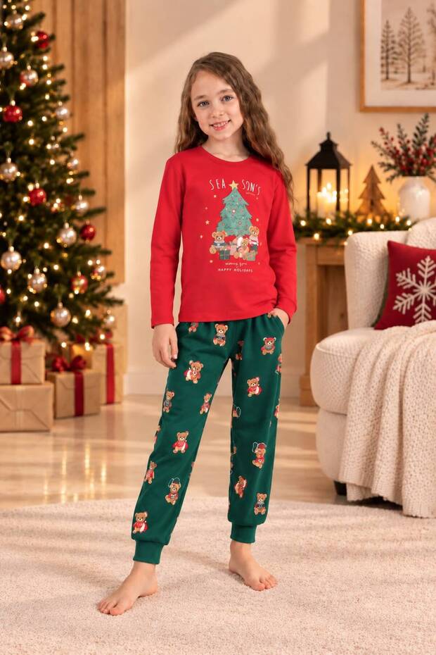 Girl's New Year's Christmas Long Sleeve Pajama Set (Socks Included as a Gift) (Sizes Sold Separately)