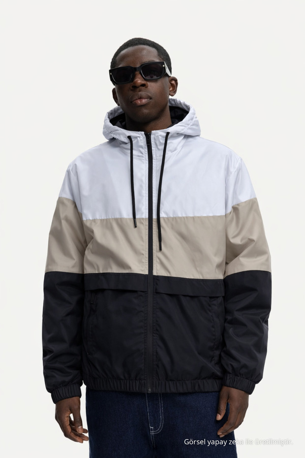Men's Daily Patterned Casual Lined Beige Raincoat