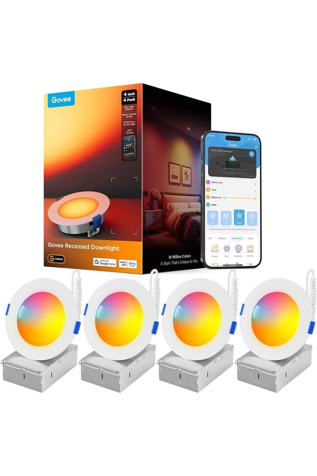 Smart LED Recessed Spotlight, 11 W, RGBWW Recessed Lights, 120 mm, Dimmable, Ultra-Flat Ceiling Spotlights, Compatible with Wifi and Alexa 850 LM, Recessed Spotlights for Bathroom, Kitchen
