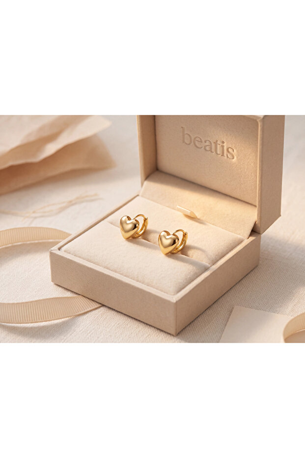 Gold Color Plump Heart Stylish Hoop Earrings
