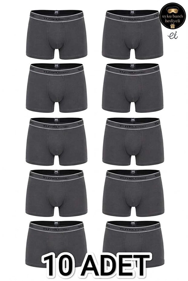 Men's 10-Pack Anthracite Cotton Lycra Sports Boxers - Special Production with Sleep Band as a Gift