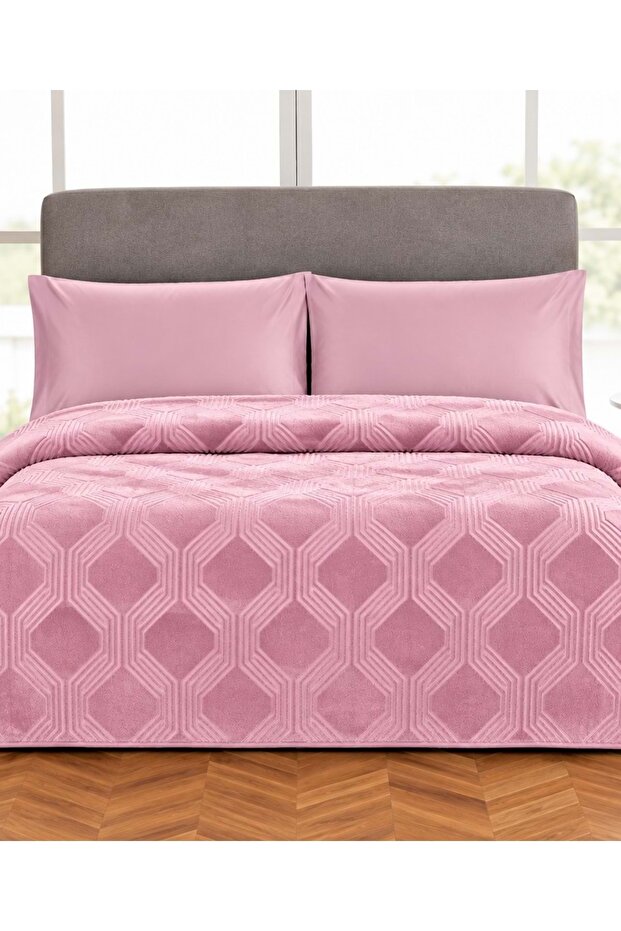Trendy Embossed Double Blanket (220X240)-Art Deco Violet New