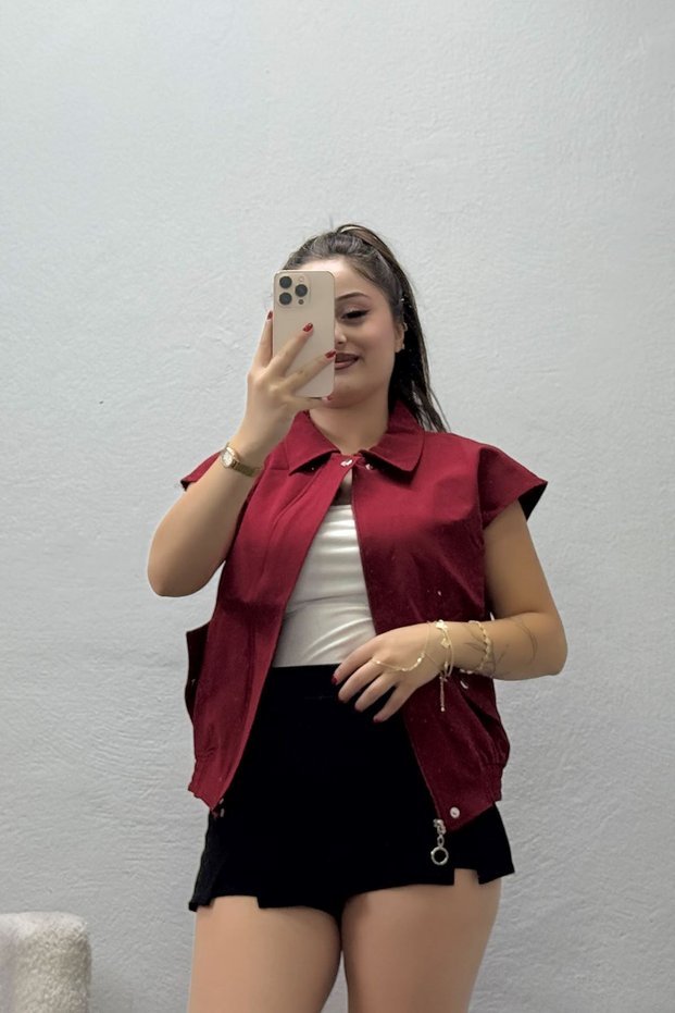 Women's Lycra Pocketed Woven Vest Claret Red