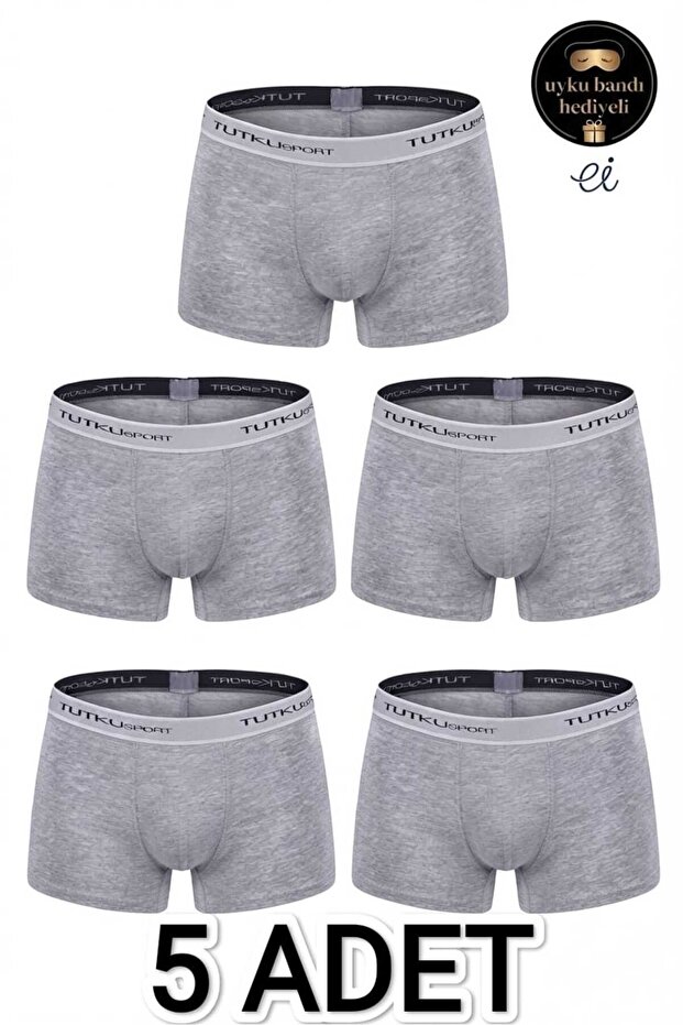 5-Pack Gray Cotton Lycra Sports Men's Boxer Set - Flexible Comfortable Underwear - Custom Made Sleep Band with Gift