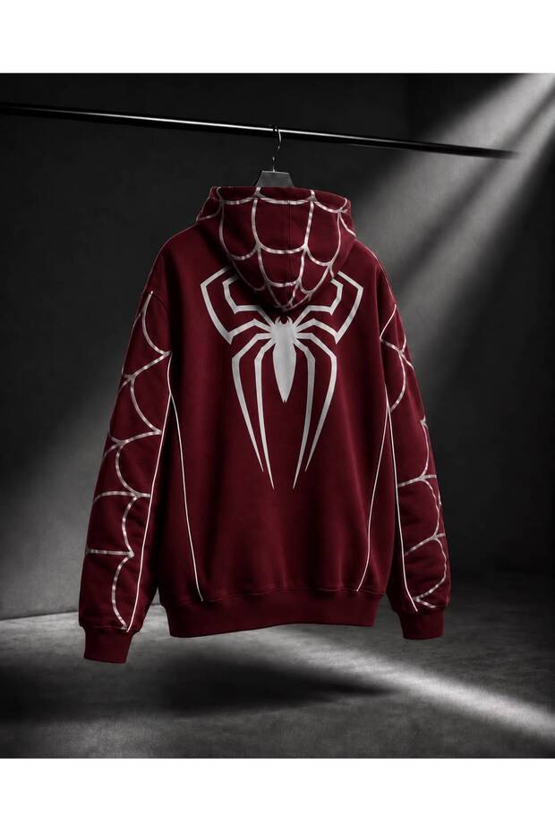 Unisex Burgundy Spiderman Printed 3 Thread Thick Inner Lined Hoodie