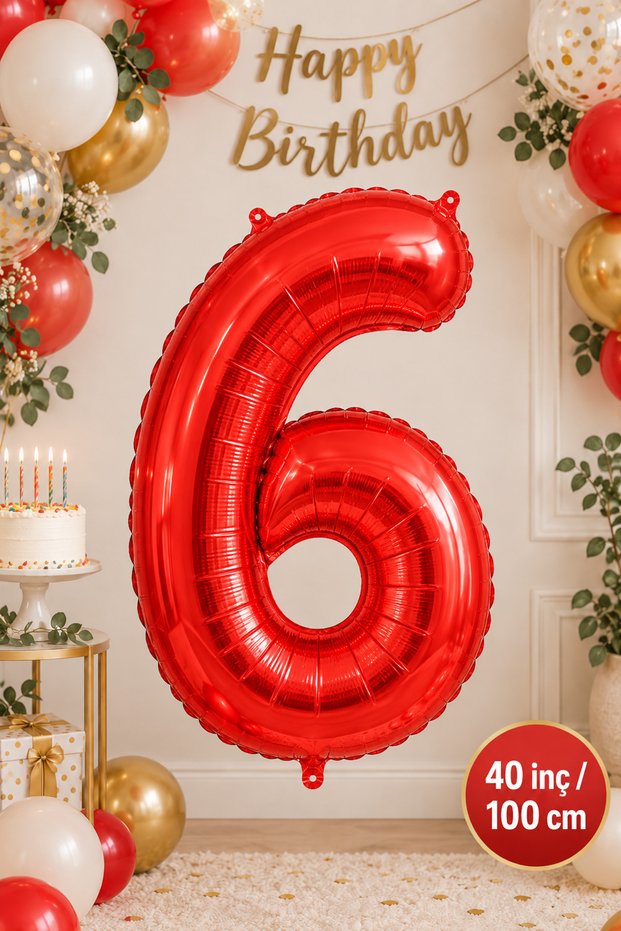 6 Years Old 40Inch Red Number Foil Balloon 100 cm Age Balloon 1 Meter