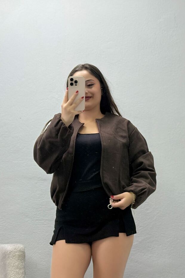 Women's Lined Bomber Cashmere Jacket Brown
