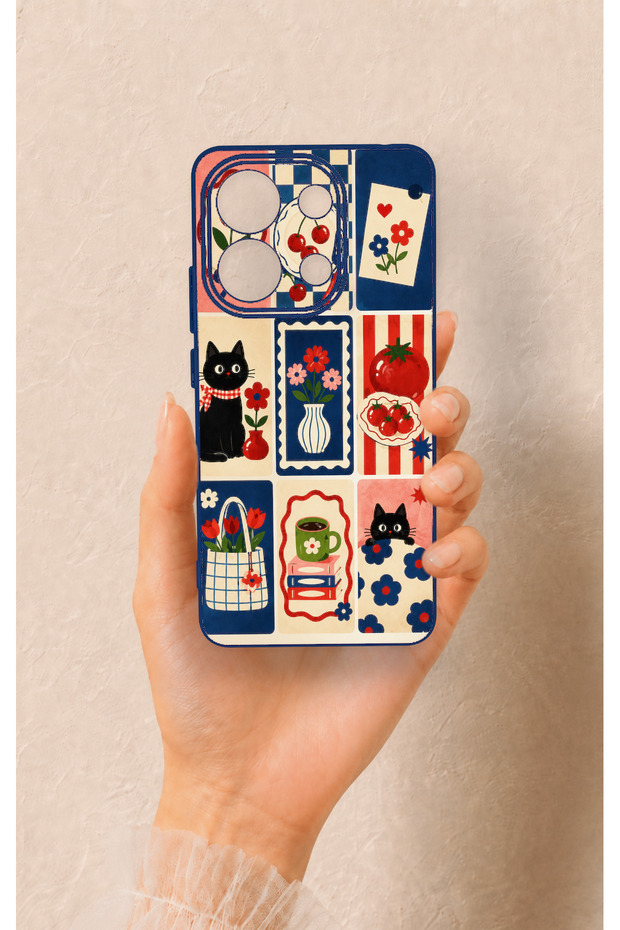 Redmi Note 13 4g Compatible Cute Cat and Flower Pattern Silicone Case