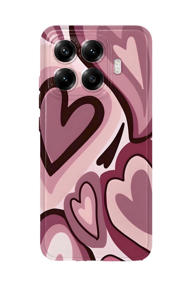 Xiaomi 17t Pro Compatible Burgundy Heart Pattern Transparent Phone Case