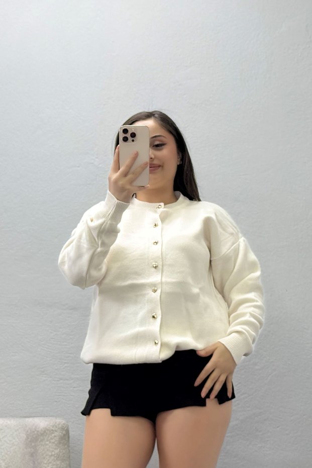 Women's Heart Buttoned Knitwear Cardigan Latte