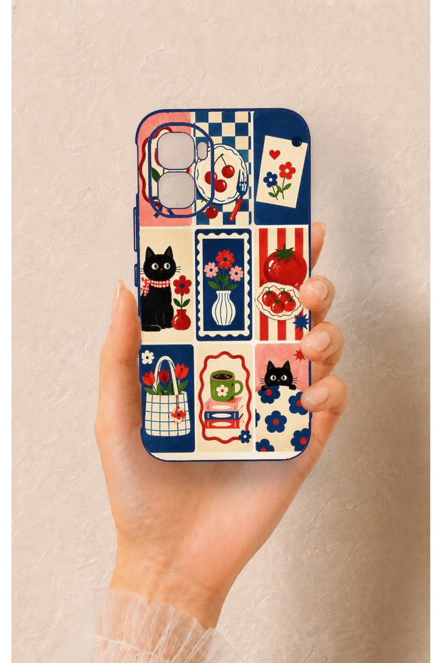 Infinix Gt 50 Pro Compatible Cute Cat and Flower Pattern Silicone Case