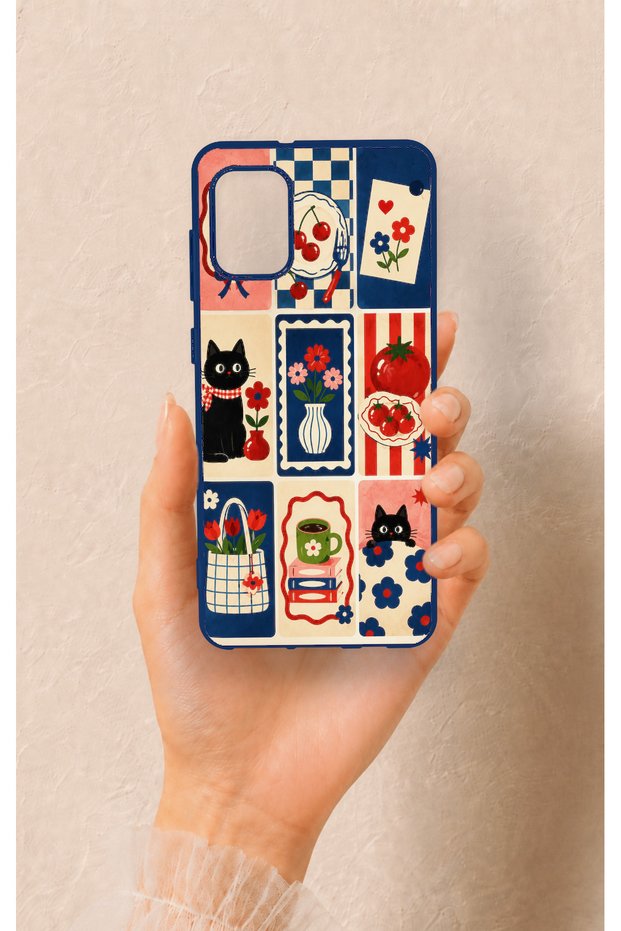 Samsung A31 Compatible Cute Cat and Flower Pattern Silicone Case