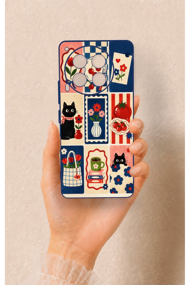 Tecno Camon 30 Compatible Cute Cat and Flower Pattern Silicone Case