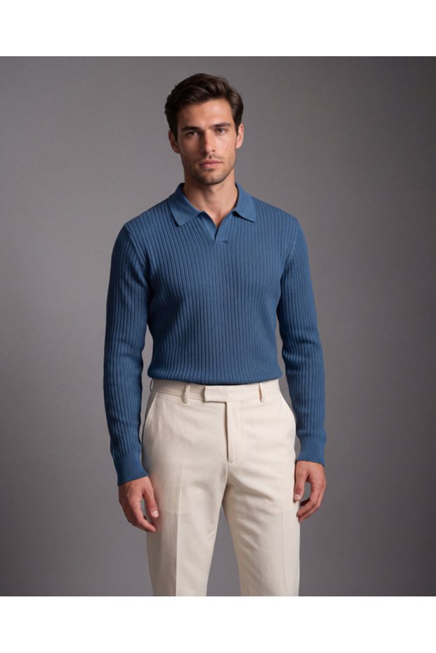 Men's chain pattern shirt collar knitwear