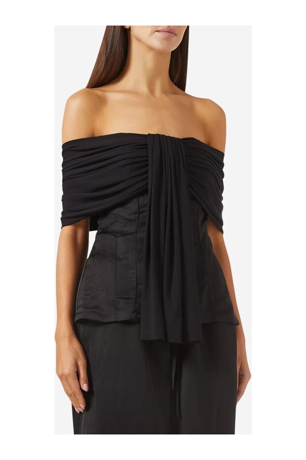 Lou Off-Shoulder Tie-Up Black Viscose Blend Top