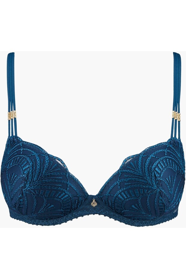 Vibes Push-Up Bra, Stylish Gold Detail, Transparent Embroidery
