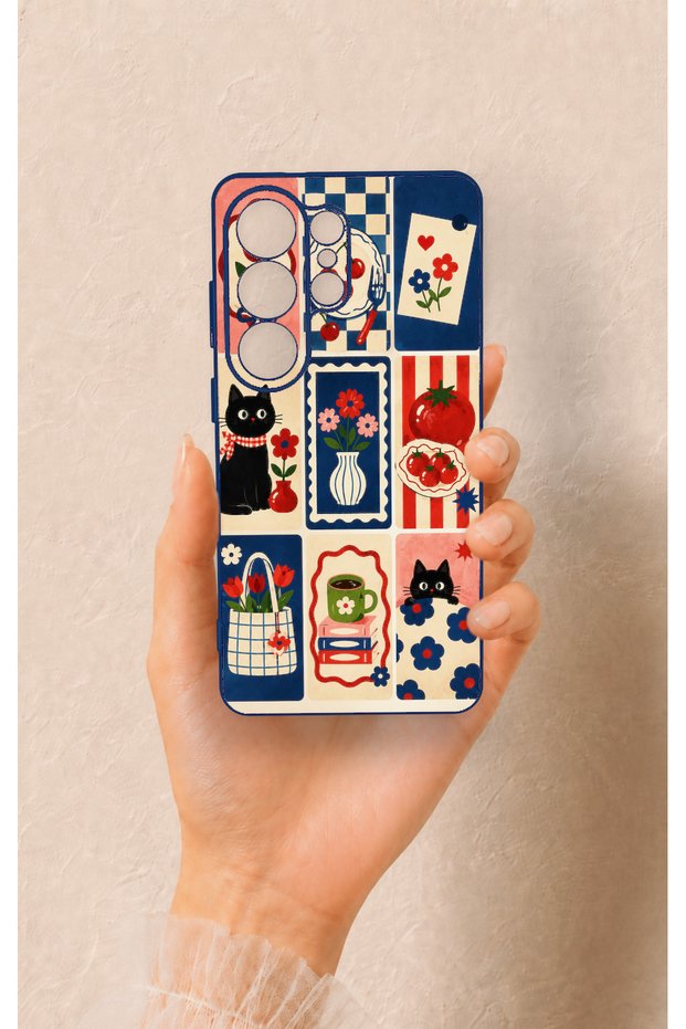 Samsung S26 Ultra Compatible Cute Cat and Flower Pattern Silicone Case