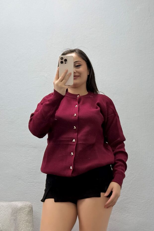 Women's Heart Buttoned Knitwear Cardigan Burgundy