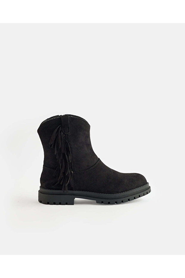 Girls Black Tassel Detail Ankle Boots