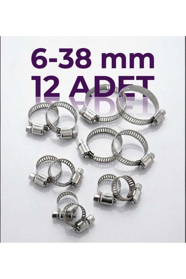 12Pcs Stainless Steel Hose Clamp in 6-38 mm