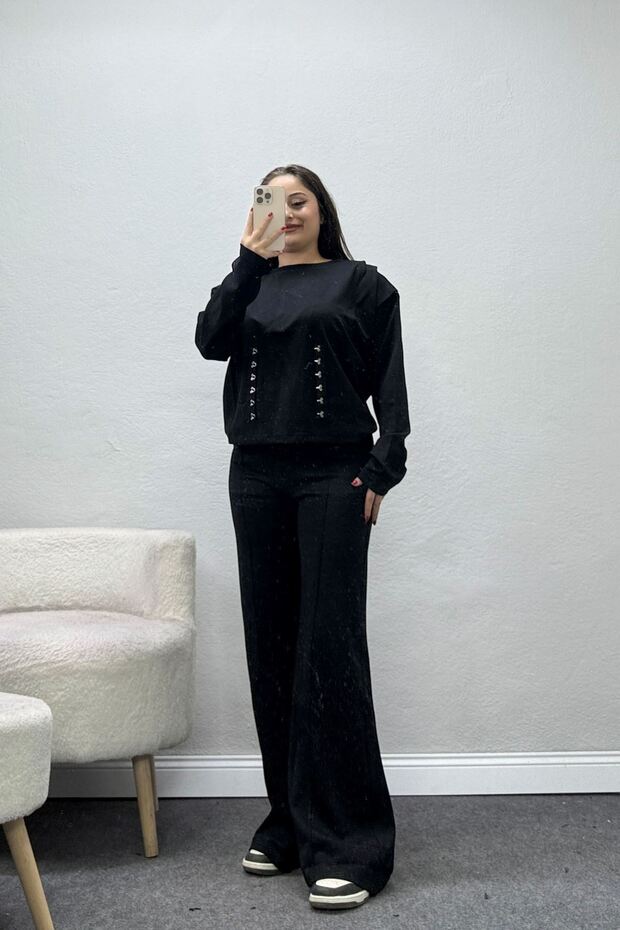 Women's Double Suit with Hook Detail on the Front, Black