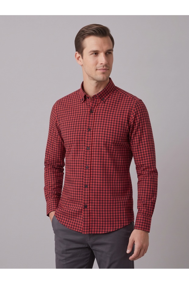Men's Cotton Slim Fit Checkered Shirt