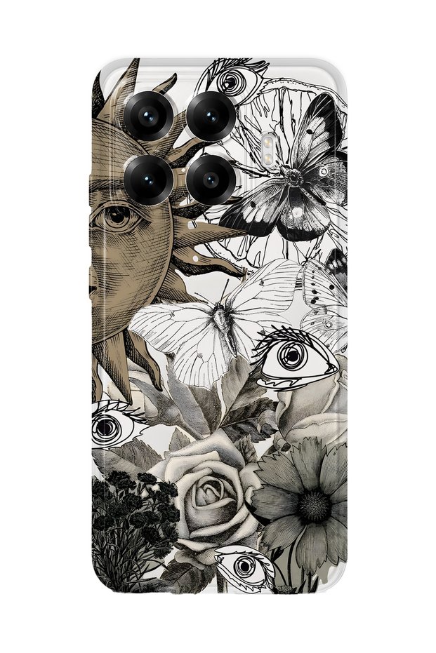 Xiaomi 17t Pro Compatible Sun and Eye Collage Pattern Transparent Phone Case