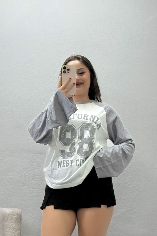 Women's Raglan Sleeve Crew Neck Combed Cotton Sweatshirt Gray