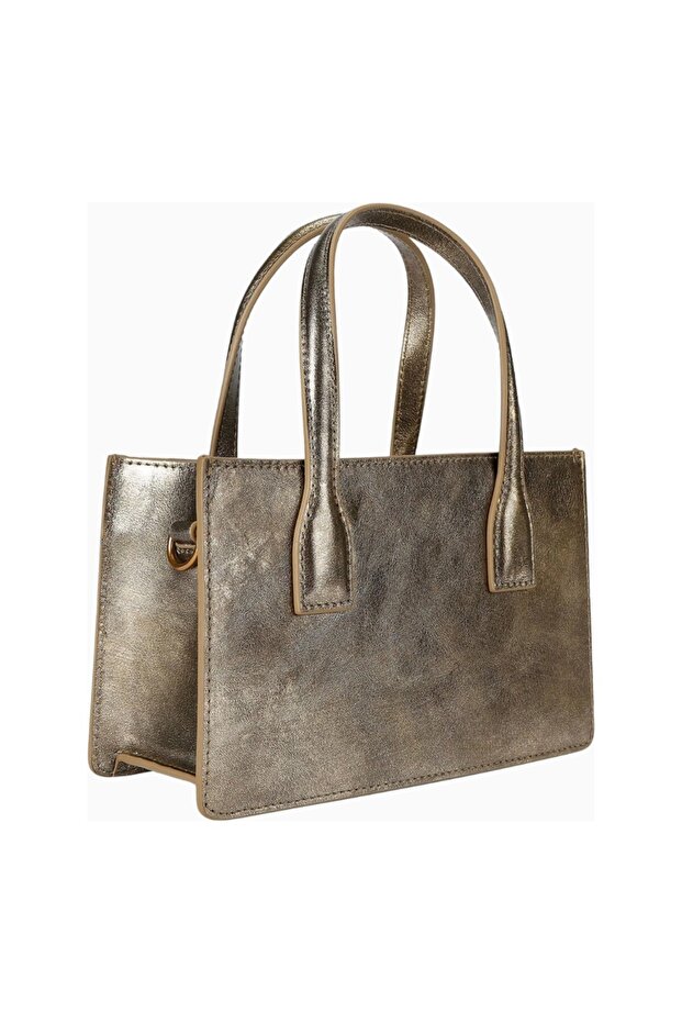 Mini bond bronze leather bag with adjustable strap and stone detail