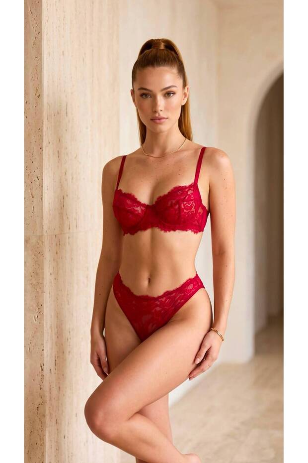 Ravienne Rouge Lace Lingerie Set – Women's Bra and Panties Set