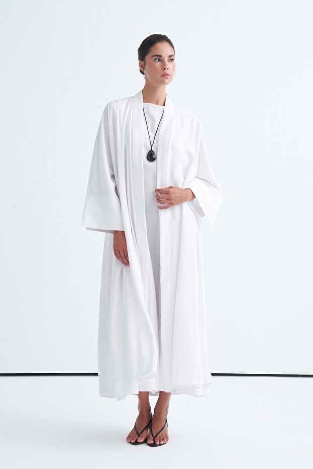 Women's Modal Sleeve Detailed Dress Abaya Set White