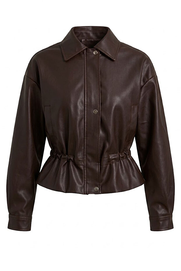 Flato Pocket Bottom Lace-Up Leather Jacket - Bitter Brown Bitter Brown