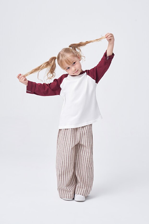 Unisex Children's Striped Trouser Suit Burgundy