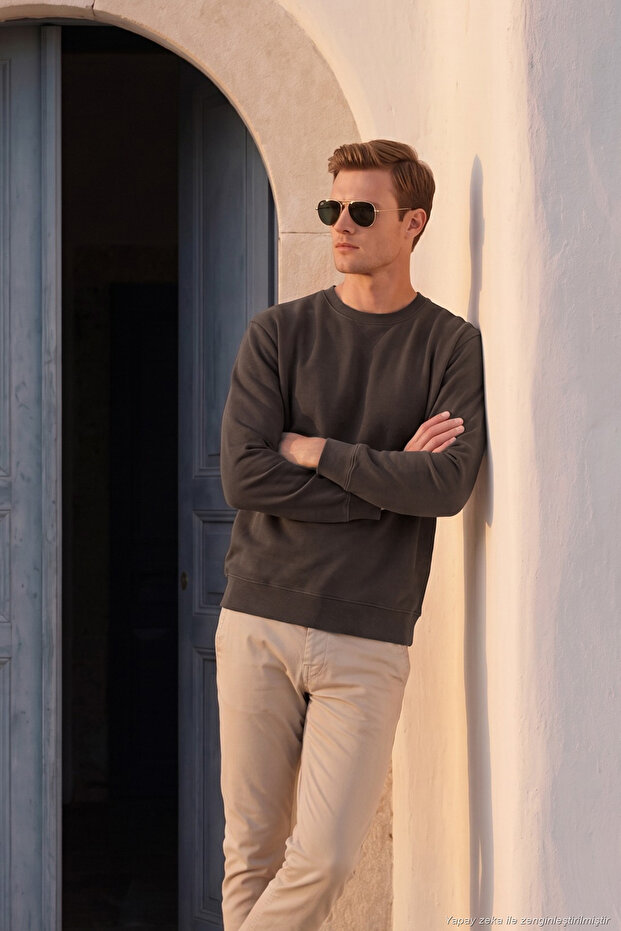 Cotton Ribbed Crew Neck Sweater Men's Sweater 5906102