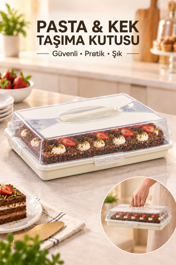 Rectangular Pastry Cake Transport Box with Lid and Locking Handle Cake Pan Storage Container Organizer