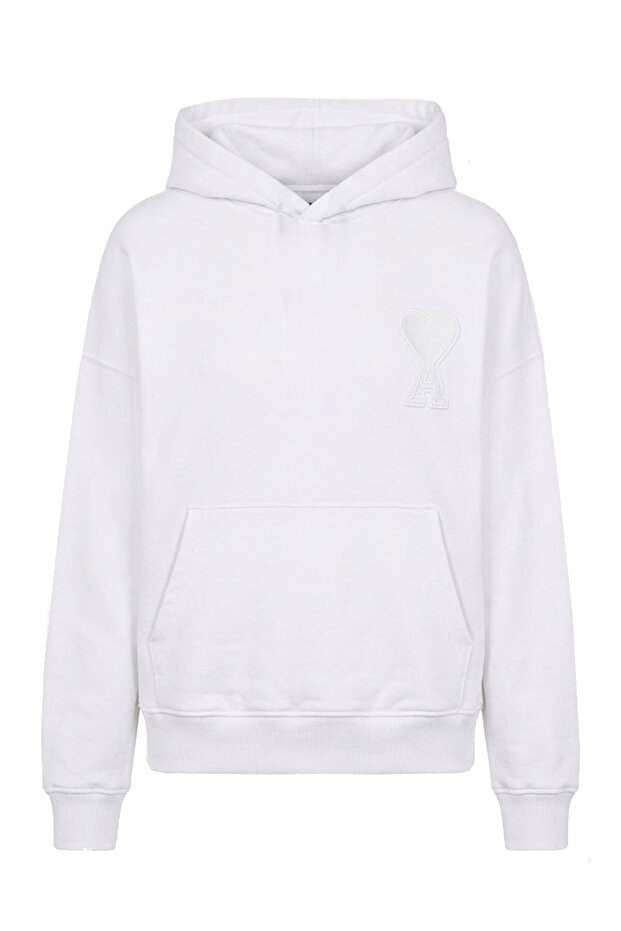 Heart Embossed Hooded Sweatshirt - Ecru Ecru