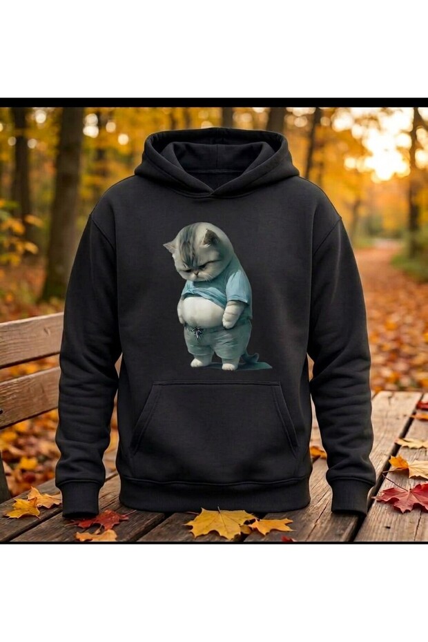 Women's Men's Unisex Fat Cat Printed Hooded Oversized Sweatshirt