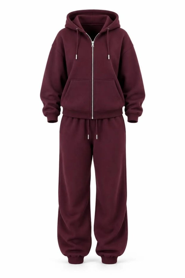 Hooded Basic 3 Thread Zippered Oversize Tracksuit Set