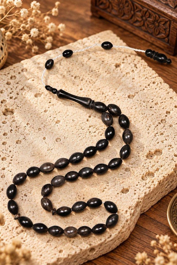 Barley Grain Black Horn of Aries Prayer Beads