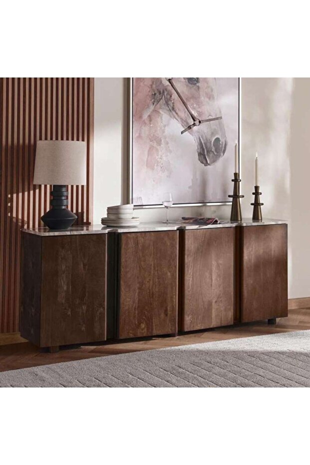 Regala Sideboard With 4 Door Marble - White Brown