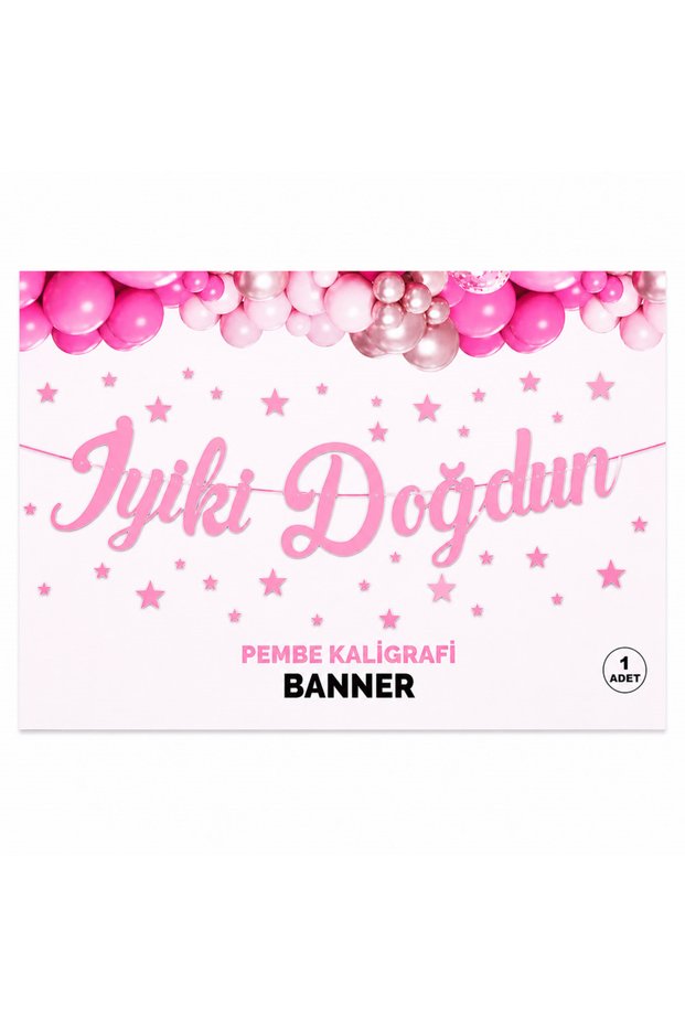 Happy Birthday Calligraphic Banner - Pink
