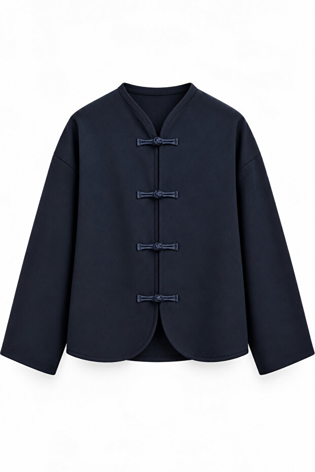 Women's Japanese Button Detail Notched Collar Relaxed Fit Long Sleeve Casual Stylish Standard Size Jacket