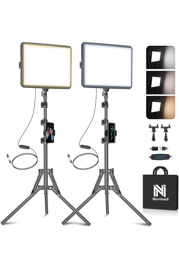 NiceVeedi 2-Pack LED Video Light Kit, Studio Light, 2800-6500K Dimmable Photography Lighting Kit wit