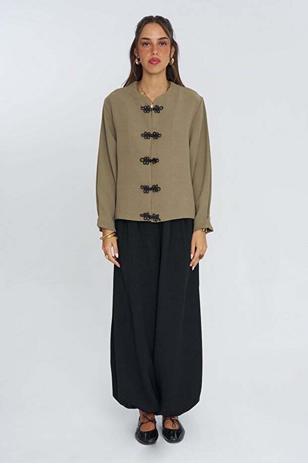 Women's Judge Collar Chinese Button Solid Color Blouse - Shirt