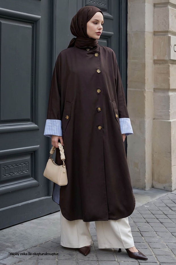High Collar Lined Bitter Brown Trench Coat