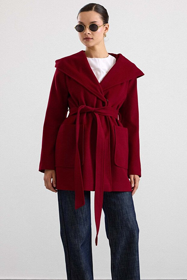 Torba Pocketed Hooded Short Coat Fes 3185